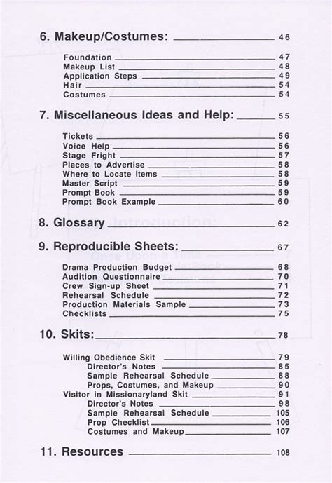 Drama Made Easy Handbook Table Of Contents