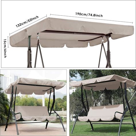 Nconco Patio Swing Cover Set Waterproof Swing Canopy Seat Top Cover 3 Seater Swing Seat Cover
