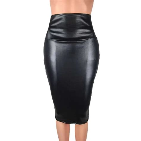Women Pu Leather Skirt Fashion Sexy Back Split Package Hip Skirt Women High Waist Solid Bodycon