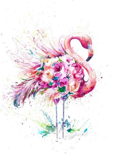 A4 Florence Pink Flamingo Tropical Bird Floral Design Print Ideal Girls