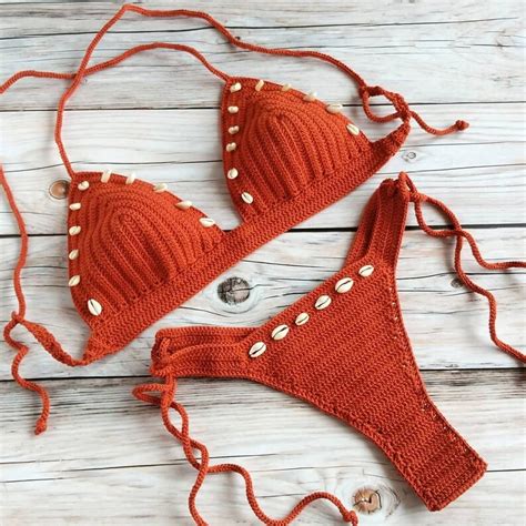 Crochet Thong Swimsuit Sea Shell G String Bikini Set Crochet Etsy