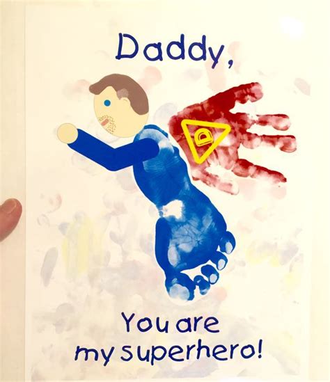 Fathers Day Card Handprint Superhero My Toddler Sons Footprint