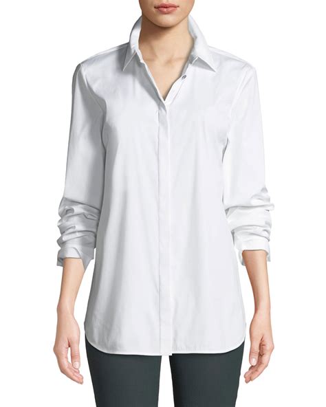 lafayette 148 new york brody long sleeve poplin blouse white neiman marcus