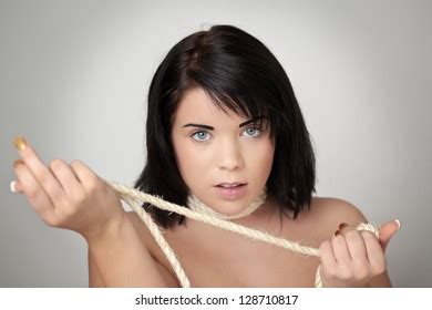 Portrait Sexy Woman Rope Wrapped Around Stock Photo 128710817