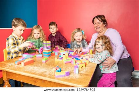 Cute Preschoolers Group Kindergarten Together Stock Photo 1229784505