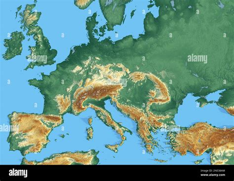 Europe Highly Detailed 3d Rendering Of Shaded Relief Map With Rivers