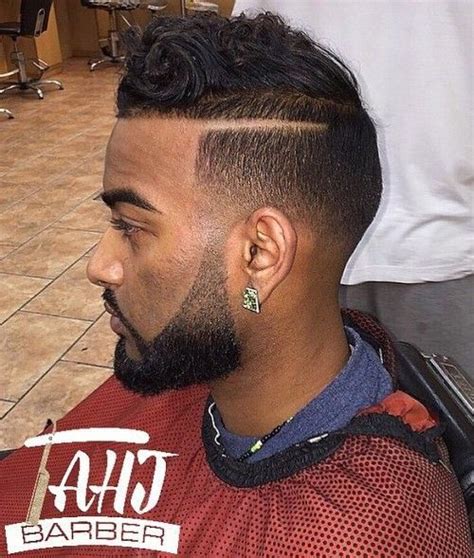 Fade Haircut For Black Men With A Shaved Part Line Black Men Haircuts