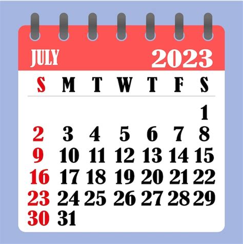 Premium Vector Letter Calendar For July 2023 The Week Begins On