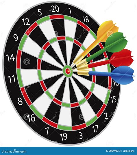 The Darts Hitting Perfect 180 Score On Dart Board Stock Photo