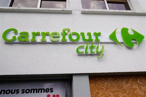 Carrefour City Brand Logo And Text Sign Town Store Market Entrance Shop