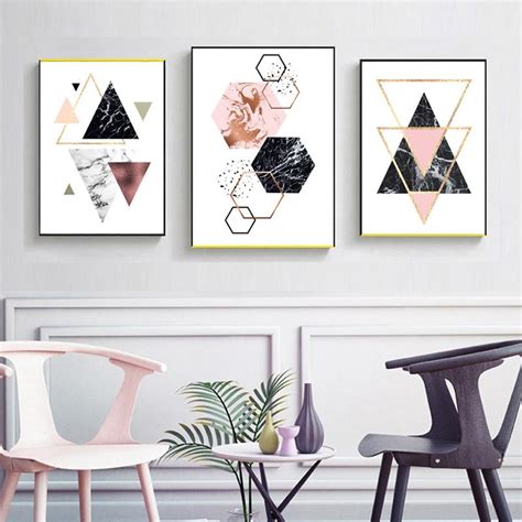 Abstract Geometric Pink Black Triangles Minimalist Nordic