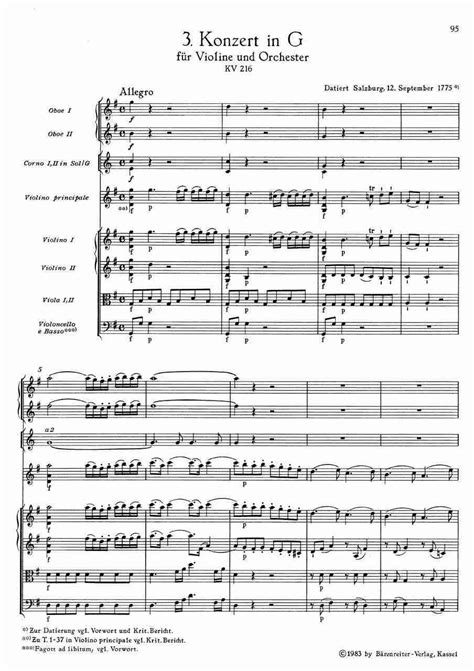 Mozart Violin Concerto No 3 In G Major K 216 Score