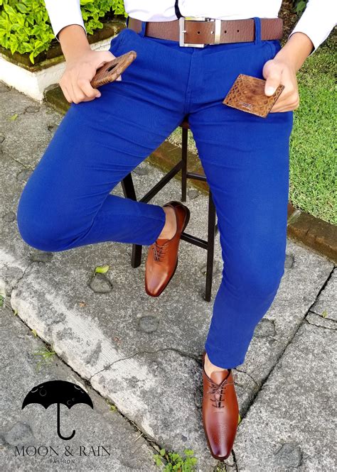 Outfit Para Hombre Camisa Blanca Slim Fit Pantalón De Gabardina Azul