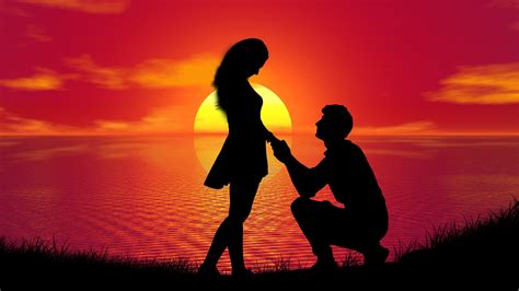 Download 3840x2160 Couple Sunset Proposal Silhouette