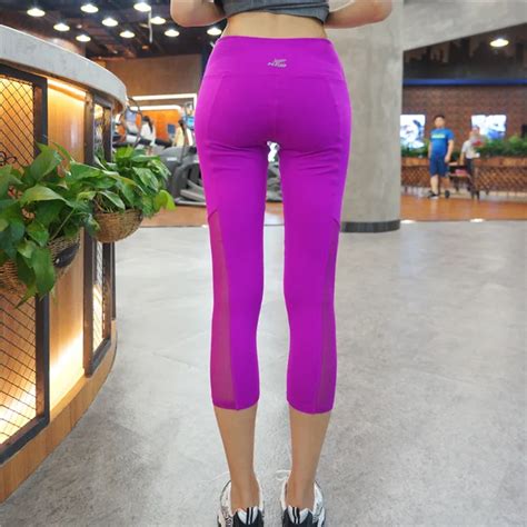 super stretch thinand tight elastic waist yoga pants capris sport fitness outdoor running 7
