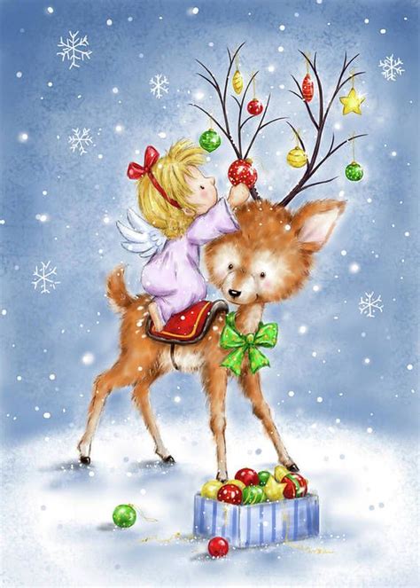 Rudolph With Angel Art Print By Makiko In 2023 Animated Christmas
