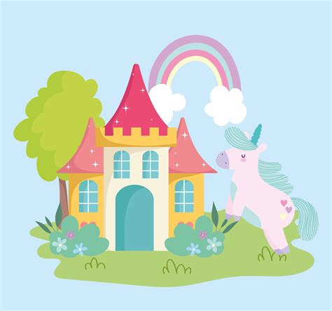 Little Unicorn Castle Rainbow Fantasy Magic Animal Cartoon 1833802