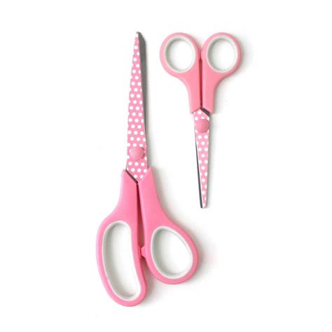 Hemline Dotty Pink Soft Grip Scissors Set 2 Pieces Hobbycraft