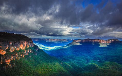 Clouds Over Blue Mountains Of Australia Hd Wallpaper Background Image