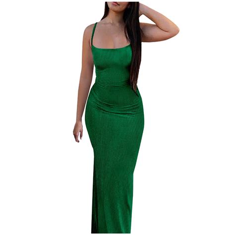 Vsssj Womens Plus Size Spaghetti Strap Bodycon Maxi Dresses Summer Sleeveless Backless Sexy Slim