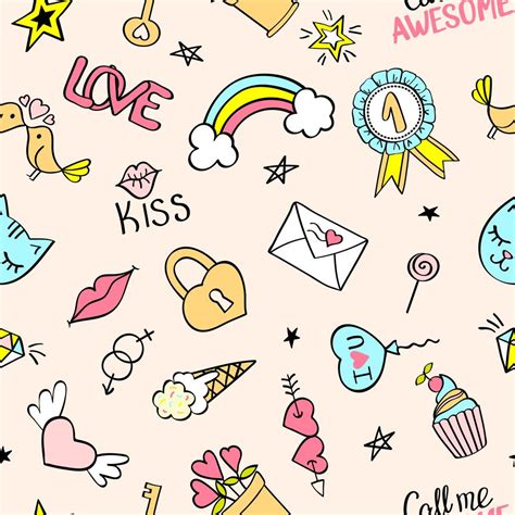 Seamless Pattern With Hand Drawn Girly Doodles Repeating Background