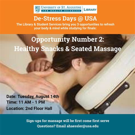 st augustine campus de stress days relax with massage and healthy snacks university of st