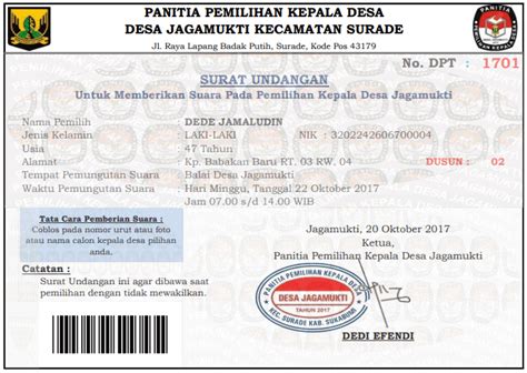 Surat undangan terbagi menjadi dua macam yaitu surat undangan resmi dan surat undangan non resmi. Surat Undangan Pemilihan Kepala Desa-DJ2606100