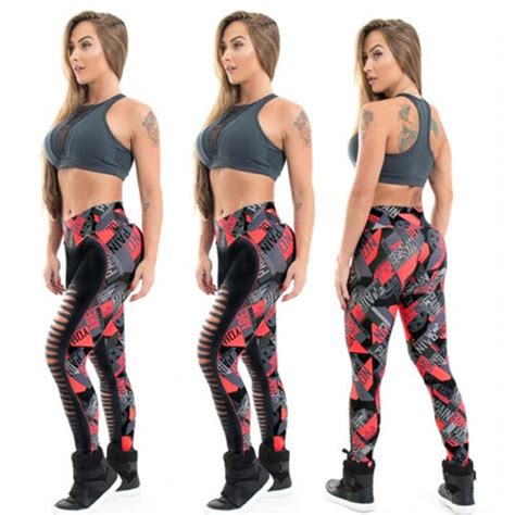 2018 sexy women hollow fitness leggings print sexy hole high waist ripped casual stretch