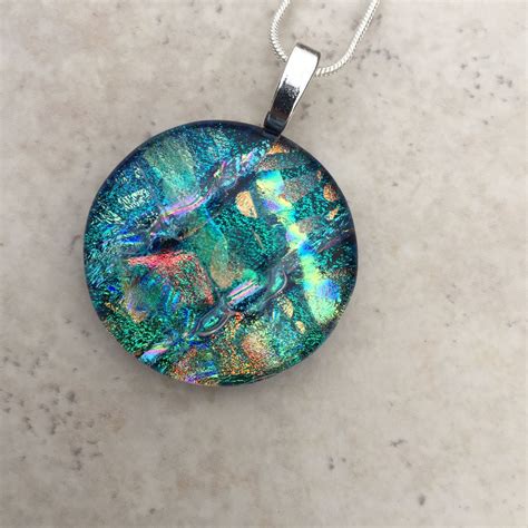 Green And Copper Dichroic Glass Pendant Fused Glass Jewelry Etsy
