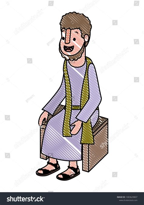 Apostle Jesus Sitting On Wooden Chair Stock Vector Royalty Free