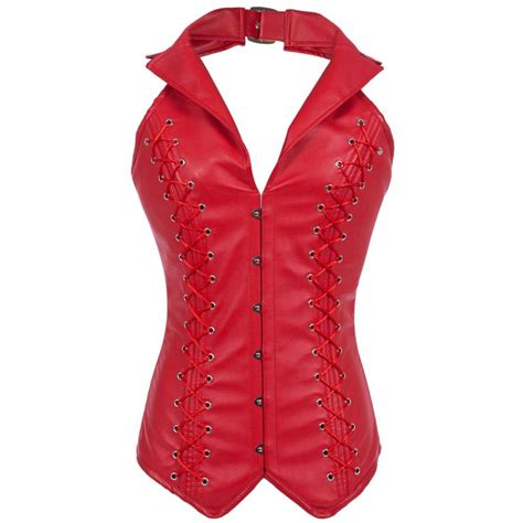 steel boned corsets and bustiers red leather corset bustier halter neck gothic slimming sexy