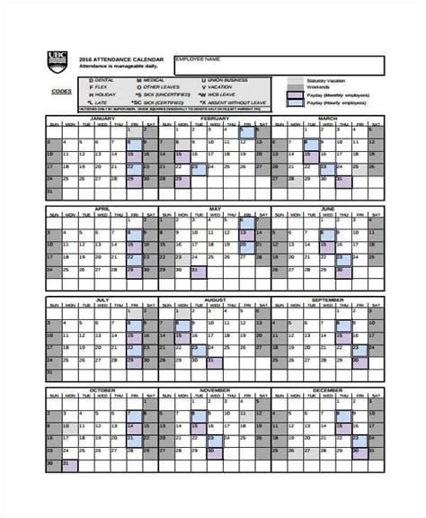Attendance Sheet Free Printable 2021 Employee Attendance Calendar 8 Images