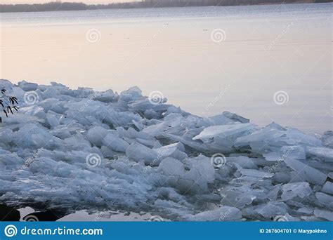 Blocks Of Ice Near The River Bank Ice Drift Of Ice Floes On Rivers And