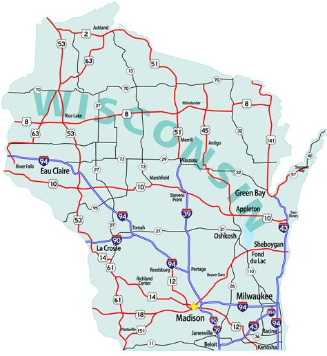 Large Roads And Highways Map Of Wisconsin State With