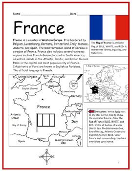 Introduce France Printable Worksheet With Map By Interactive Printables