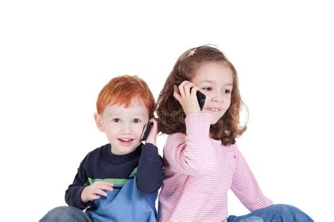 Happy Kids Talking On Mobile Phones Stock Photo Image Of Smile Cell