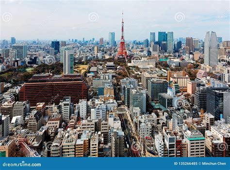 Beautiful City Skyline Of Downtown Tokyo With The Famous Landmark
