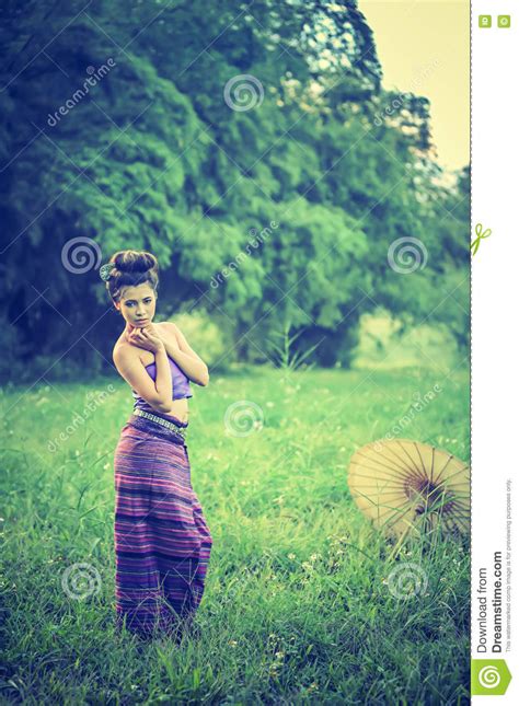 asian woman wearing thai lanna series identity culture of thailand stock image image of life