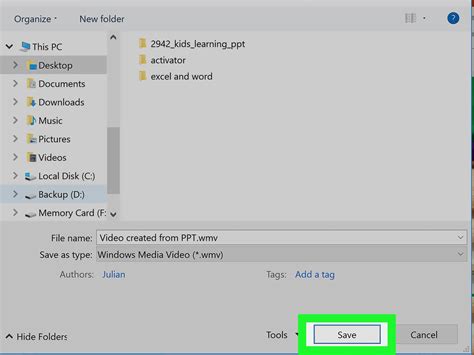 Here is a tutorial on how to convert powerpoint file (ppt/pptx) into avi, mpeg, mpg video which can be played back on any media player, just in several minutes without any software! How to Convert PPT to Video: 7 Steps (with Pictures) - wikiHow