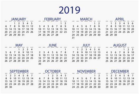 2019 Calendars Download Pdf Templates 2019 Printable Calendar One
