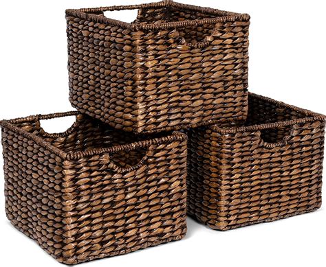 birdrock home storage shelf baskets with handles set of 3 abaca seagrass wicker