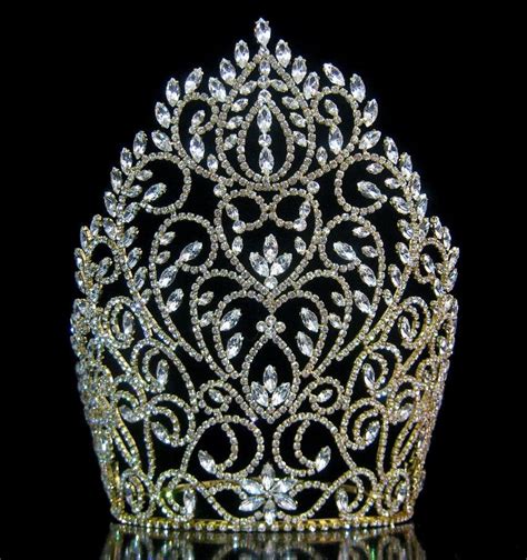 Rhinestone Miss Beauty Queen Pageant Crown Gold Tiara Pageant Crowns