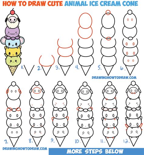 How to draw fox very easy drawing animal on a whiteboard. How to Draw Cute Kawaii Animals Stacked in Ice Cream Cone Easy Step by Step Drawing Tutorial for ...