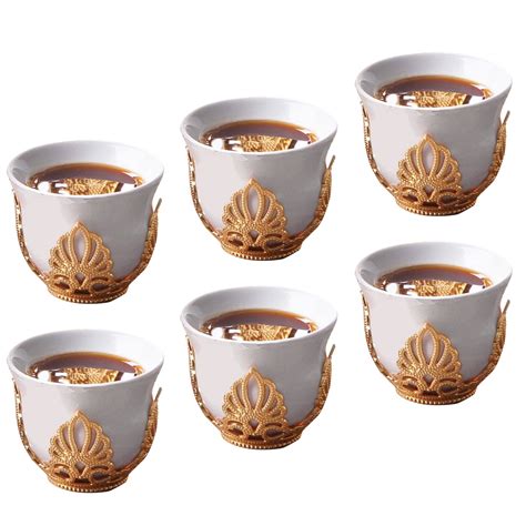 Mirra Coffee Cup Set Of With Removable Gold Holders Porcelain