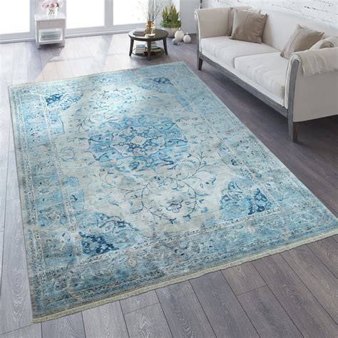 Der teppich ist nur in 180 x 270 cm noch verfügbar. Orient Teppich Vintage Optik Ornamente Blau | TeppichCenter24