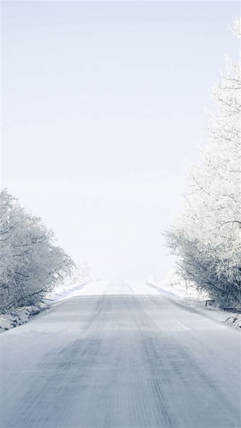 Download Wallpaper 480x854 Road Trees Snow Winter Snowy Nokia Lumia