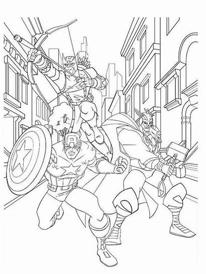 Coloring Avengers Captain America Thor Hawkeye Printable