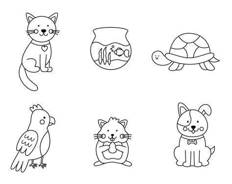 Conjunto De Lindas Mascotas En Estilo De Dibujos Animados Página Para
