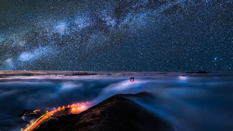 The sky is black at night because we are facing away from the sun and are facing space. Clouds Covered Mountain Under Black Sky Full Of Stars During Night Time HD Space Wallpapers | HD ...