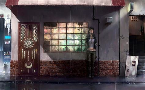 Download Anime Rain Background 2880 X 1800